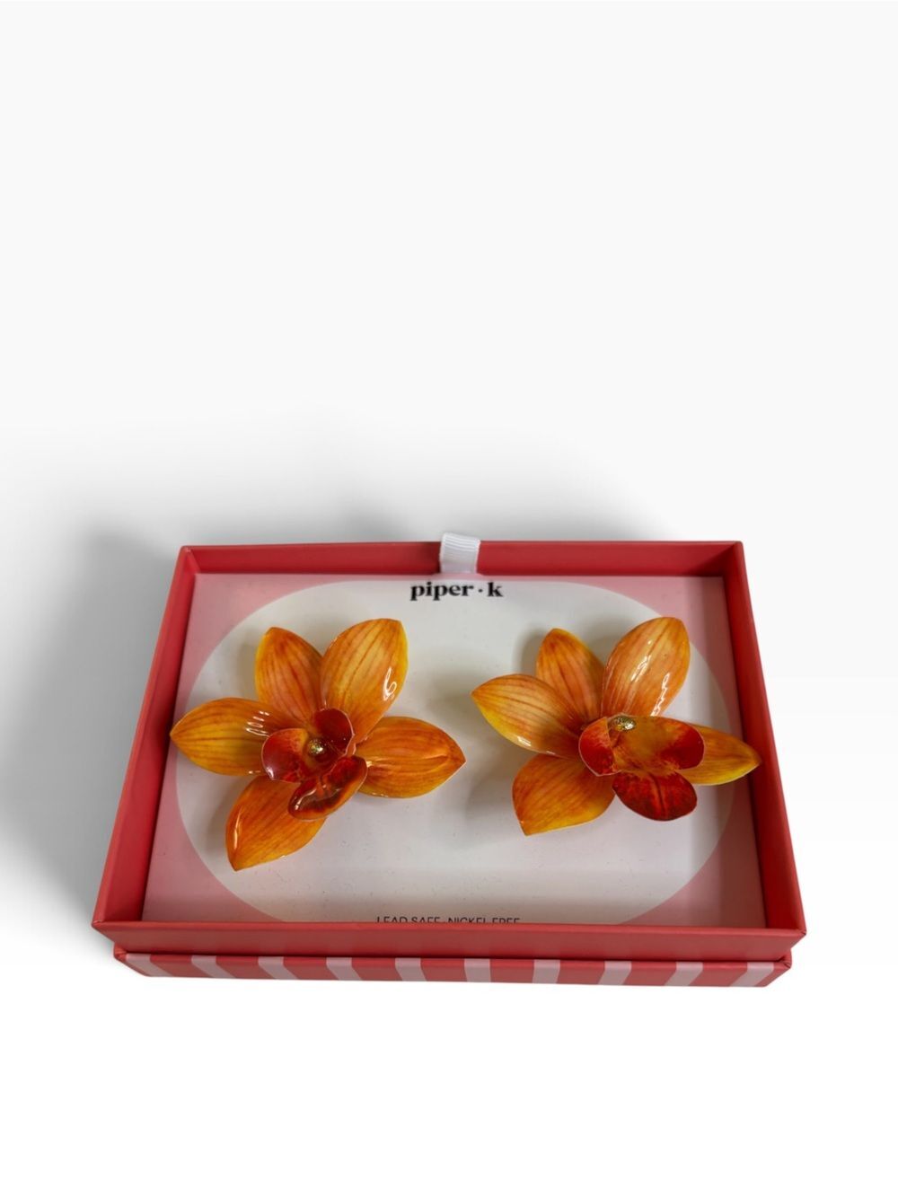 Piper k  Orange & Red Orchid Statement Earrings.  Perfect Summer Accessory!